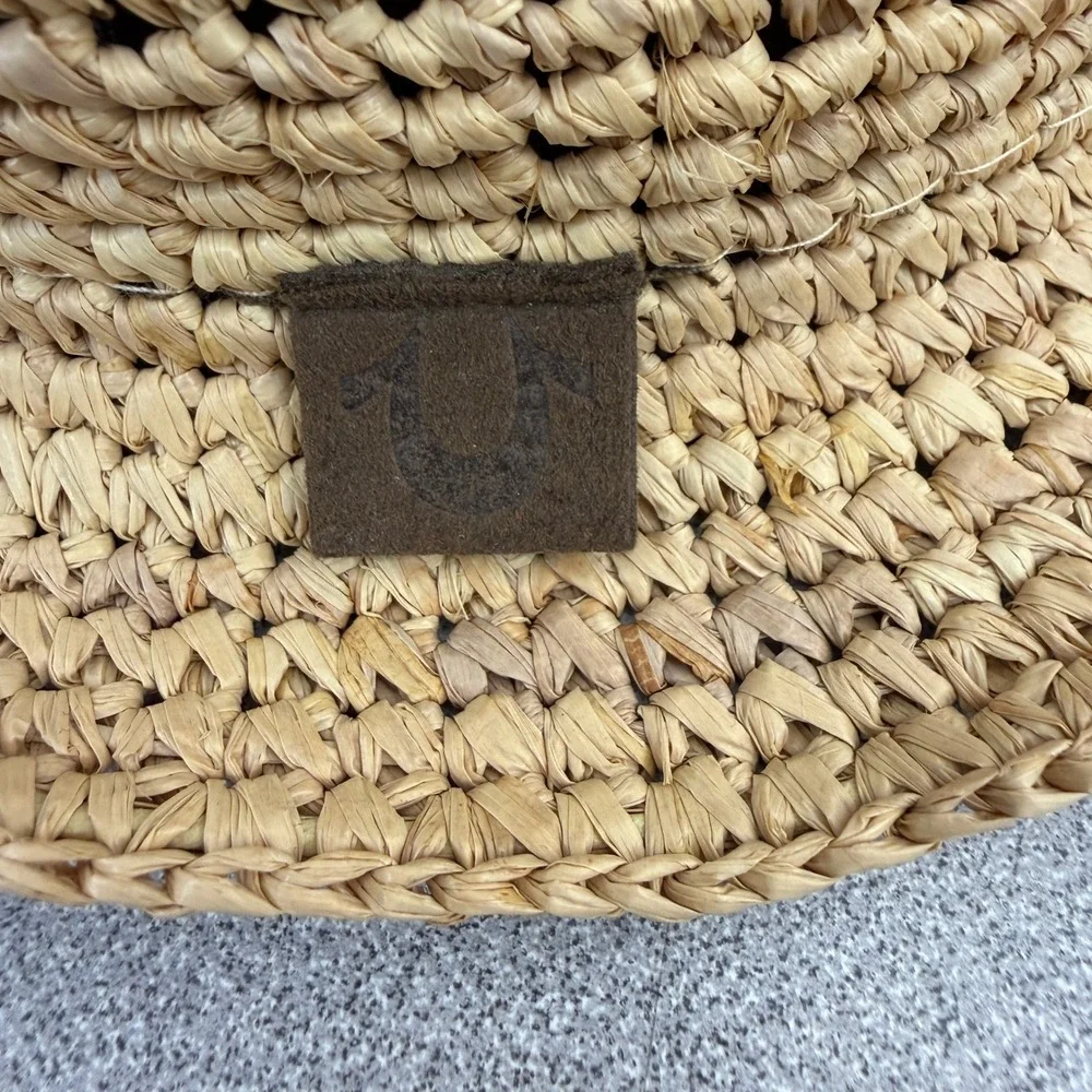 True Religion Fedora Unisex S/M Tan Woven Straw Sun Hat Summer Beach Casual